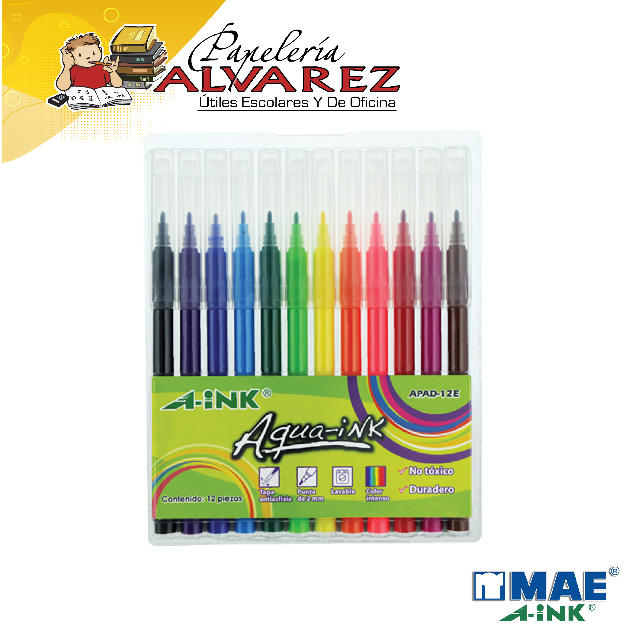 Imagen de PLUMON A-INK DELGADO AQUA-INK X 12