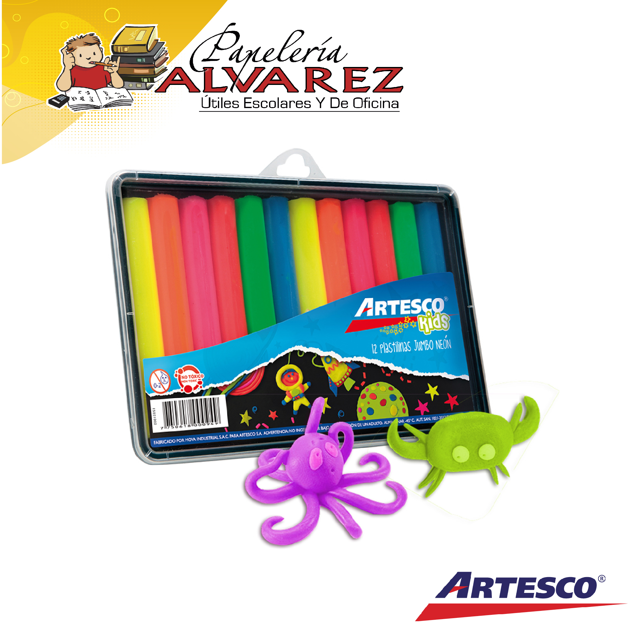 Imagen de PLASTILINA ARTESCO JUMBO NEON X 12 150G