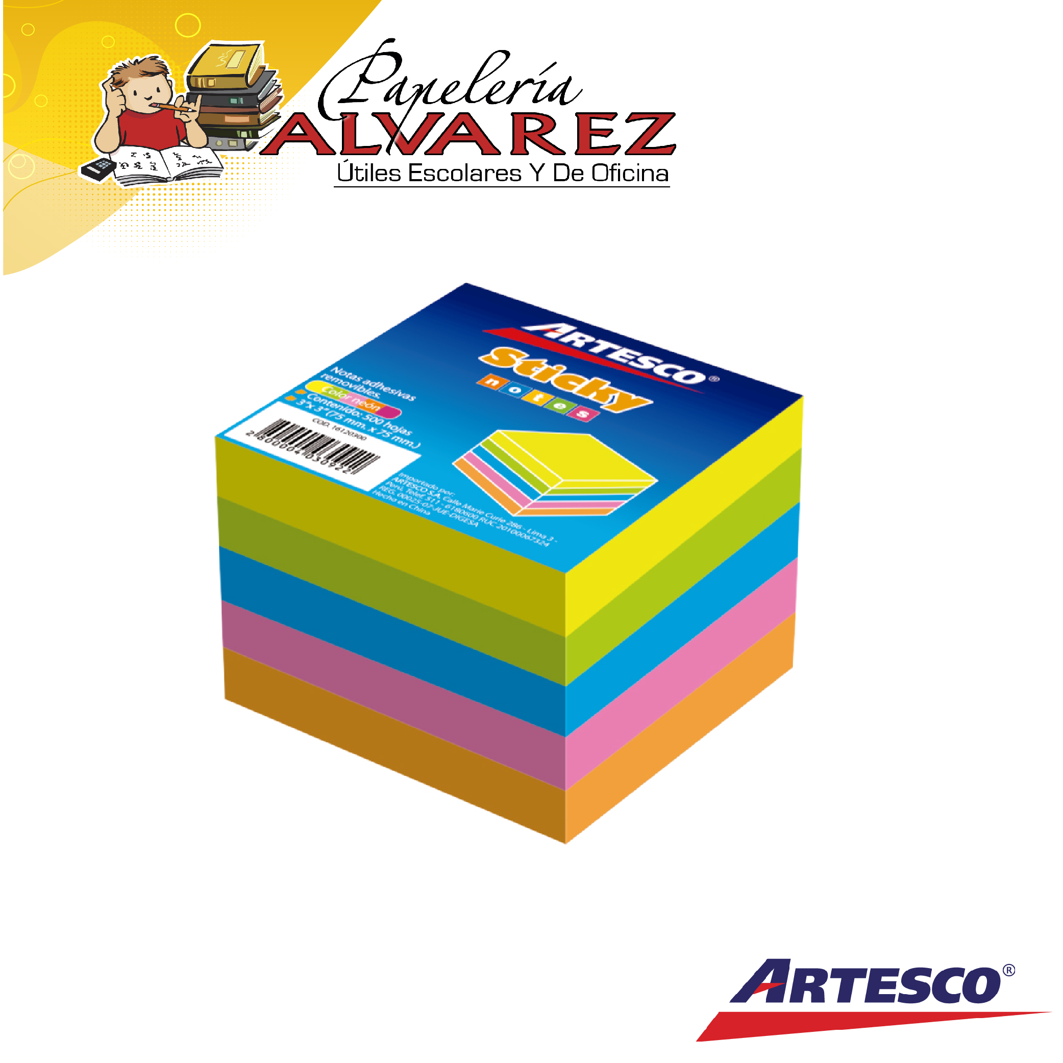 Imagen de NOTA ADHESIVA 3 X 3 ARTESCO NEON X 500