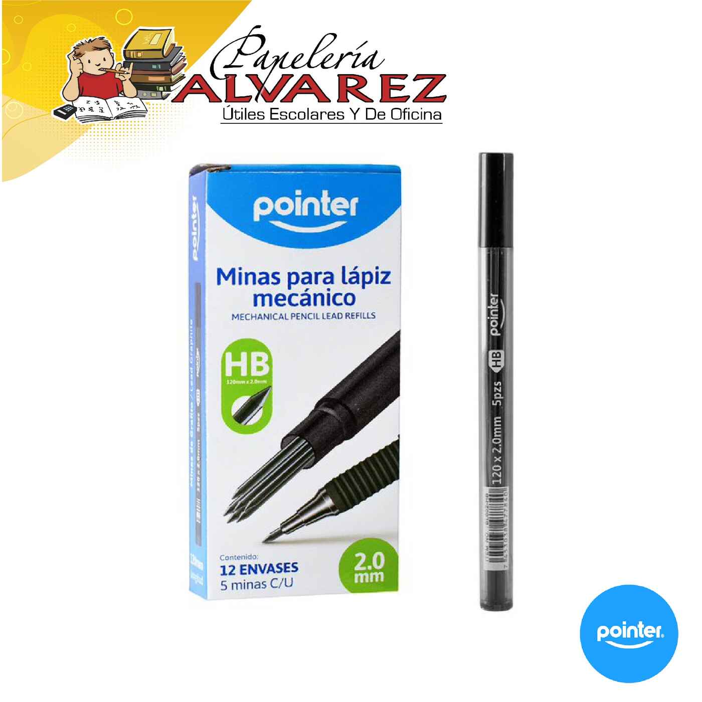 Imagen de MINA POINTER 2MM X 5 LARGO 120MM HB/2B